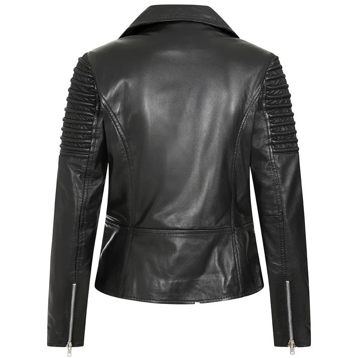Women's Black Leather Motorcycle Jacket Max Jackets