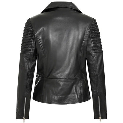Women's Black Leather Motorcycle Jacket Max Jackets