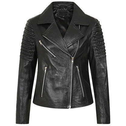 Women's Black Leather Motorcycle Jacket Max Jackets