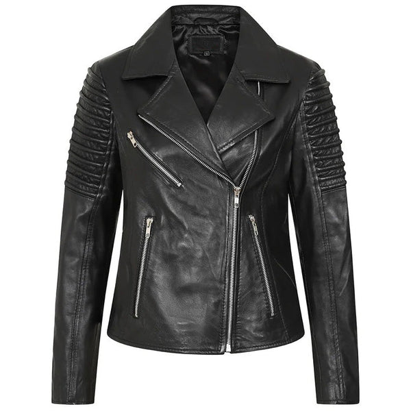 Women's Black Leather Motorcycle Jacket Max Jackets