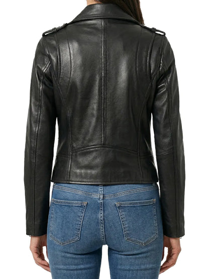 Kirsten Women's Black Asymmetrical Leather Jacket | Biker Style