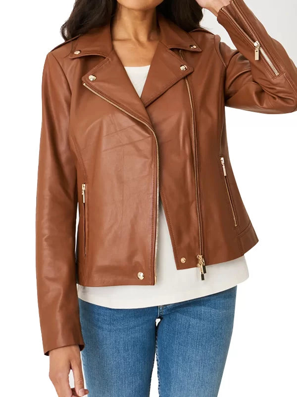 WOMENS BROWN LEATHER MOTORCYCLE JACKET Max Jackets