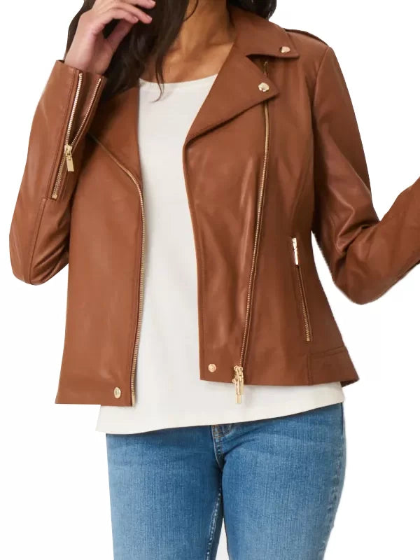 WOMENS BROWN LEATHER MOTORCYCLE JACKET Max Jackets