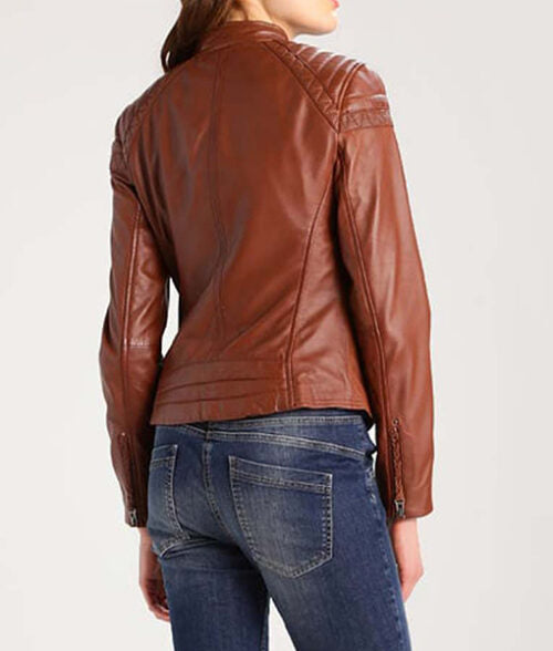 Women’s Browny Cafe Racer Leather Jacket Max Jackets