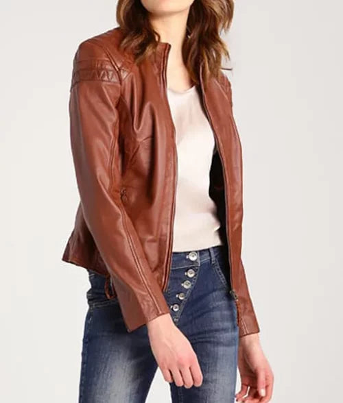 Women’s Browny Cafe Racer Leather Jacket Max Jackets