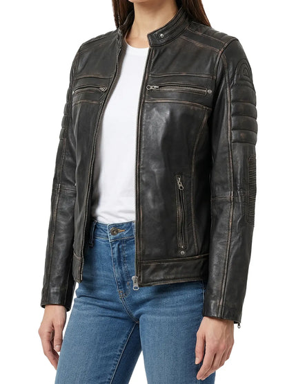 Women's Dark Brown Biker Style Leather Jacket