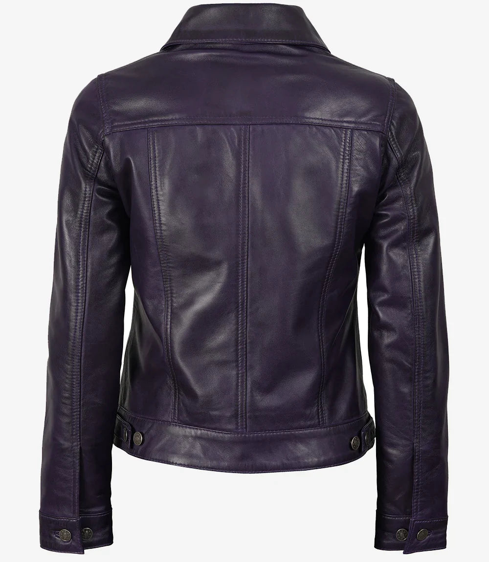 Women's Purple Leather Trucker Jacket