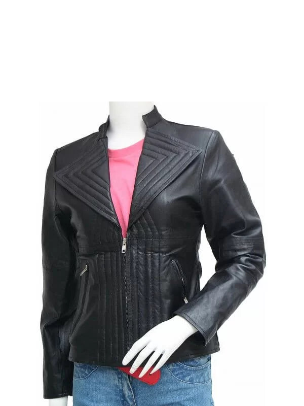 WOMEN’S QUILTED STYLE BLACK LEATHER JACKET Max Jackets