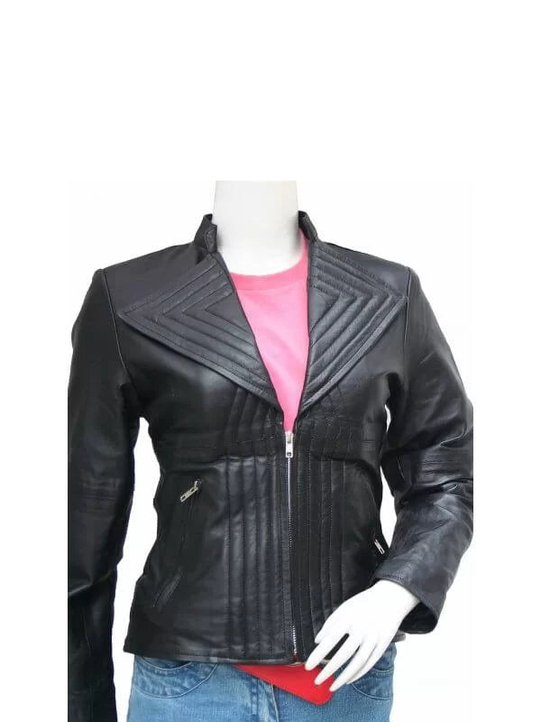 WOMEN’S QUILTED STYLE BLACK LEATHER JACKET Max Jackets