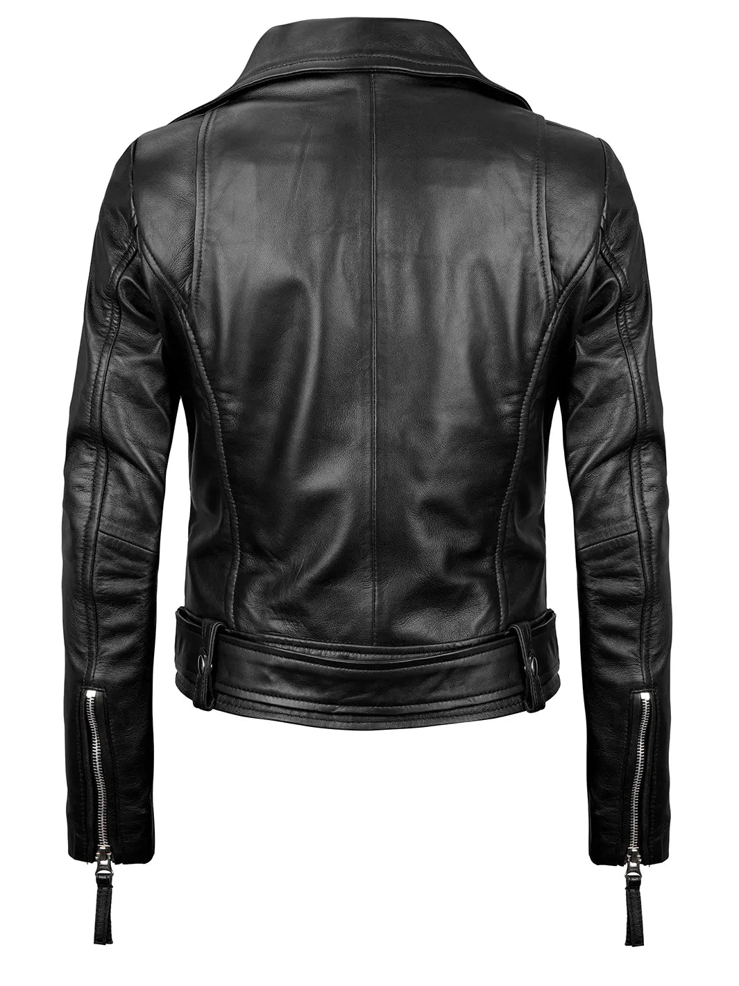Angela Womens Black Asymmetrical Belted Leather Jacket