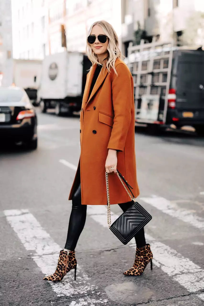 Women's Copper Brown Wool Coat – Double-Breasted Overcoat