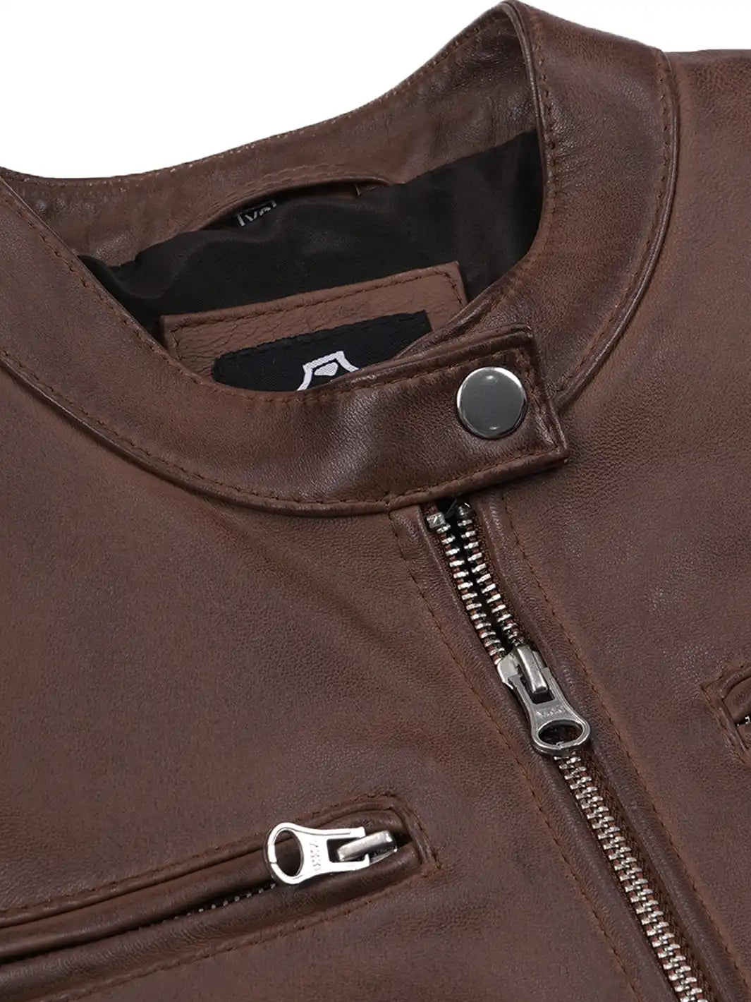 Dodge Womens Cognac Brown Biker Style Leather Jacket