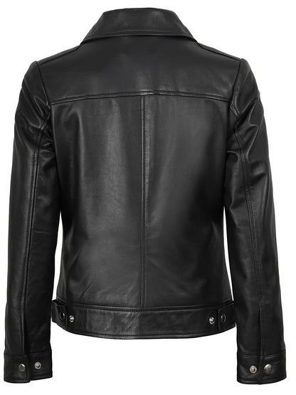 Women's Black Harrington Real Leather Jacket