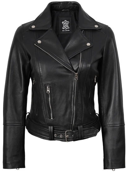 Womens Asymmetrical Black Biker Style Leather Jacket