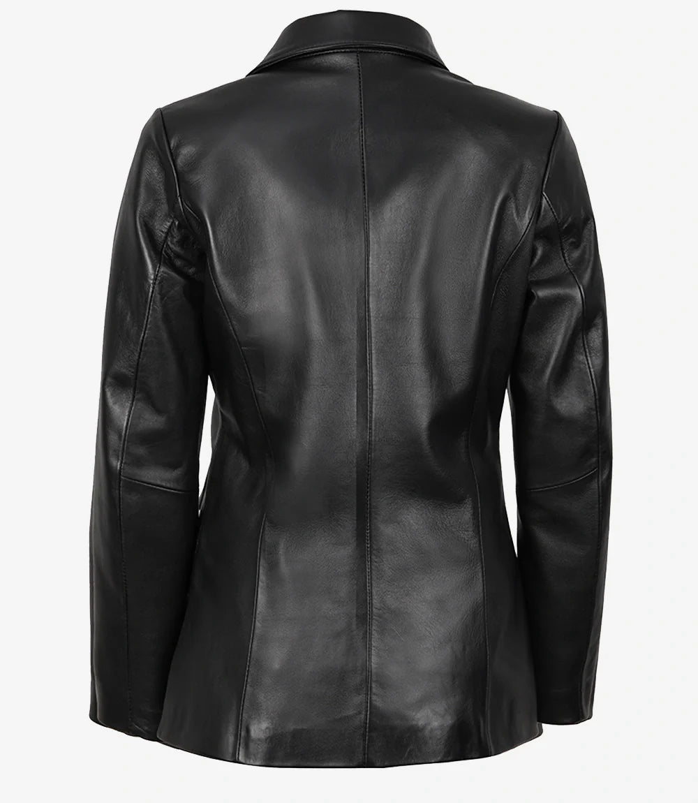 Women's Black Two-Button Leather Blazer