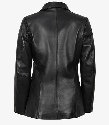 Women's Black Two-Button Leather Blazer