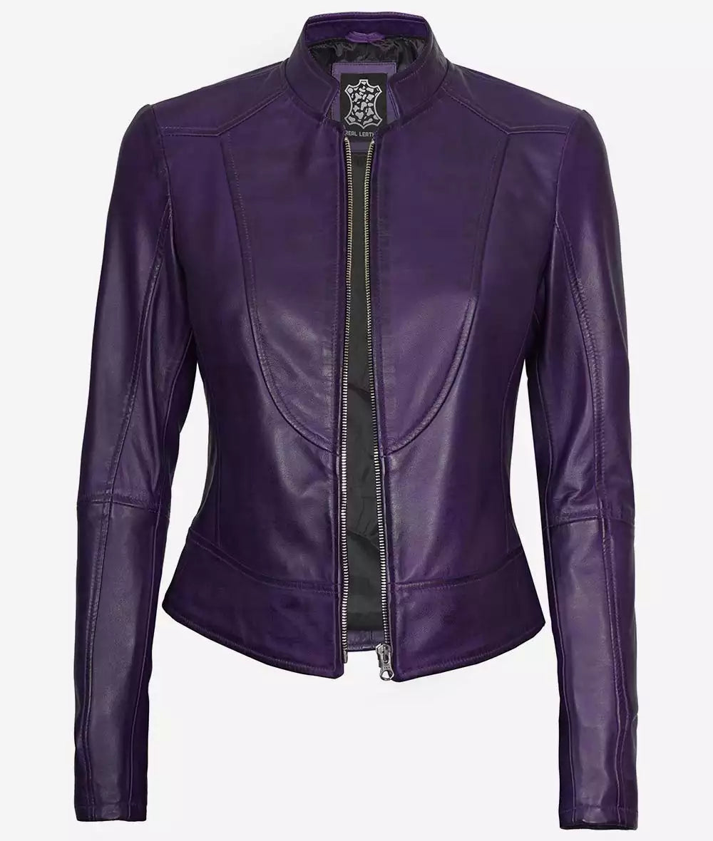 Amy Womens Vintage Purple Leather Biker Jacket Max Jackets