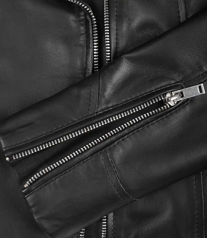 Rita Womens Asymmetrical Black Leather Biker Style Jacket