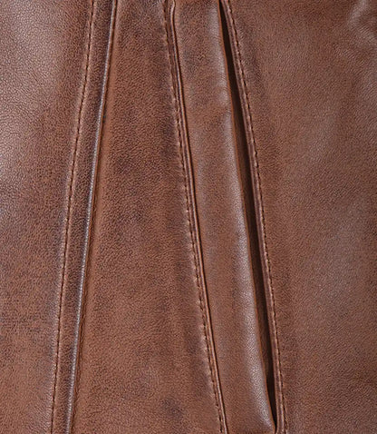 Womens Cognac 3/4 Length Button Down Leather Coat