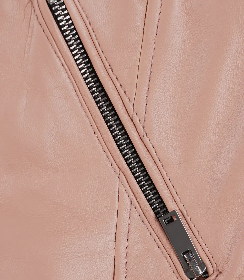 Women's Real Lambskin Leather Pink Asymmetrical Jacket