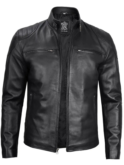 Vermont — Men's Deep Black Leather Biker Jacket