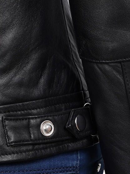 Women Black Quilted Biker Style Leather Jacket