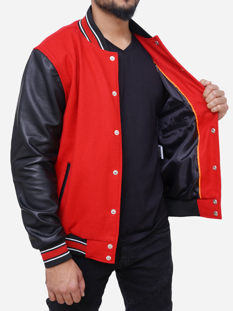 Izael Wool Blended Red and Black Varsity Jacket Max Jackets