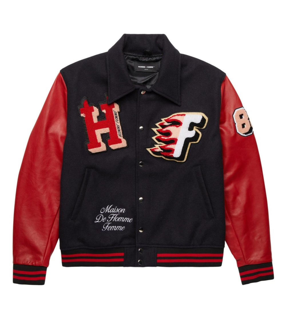 World Champs Homme Femme Letterman Black & Red Varsity Jacket Max Jackets