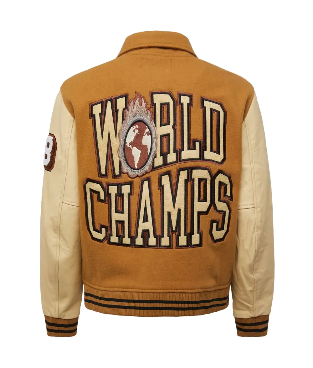 World Champs Homme Femme Letterman Brown & Camel Varsity Jacket Max Jackets