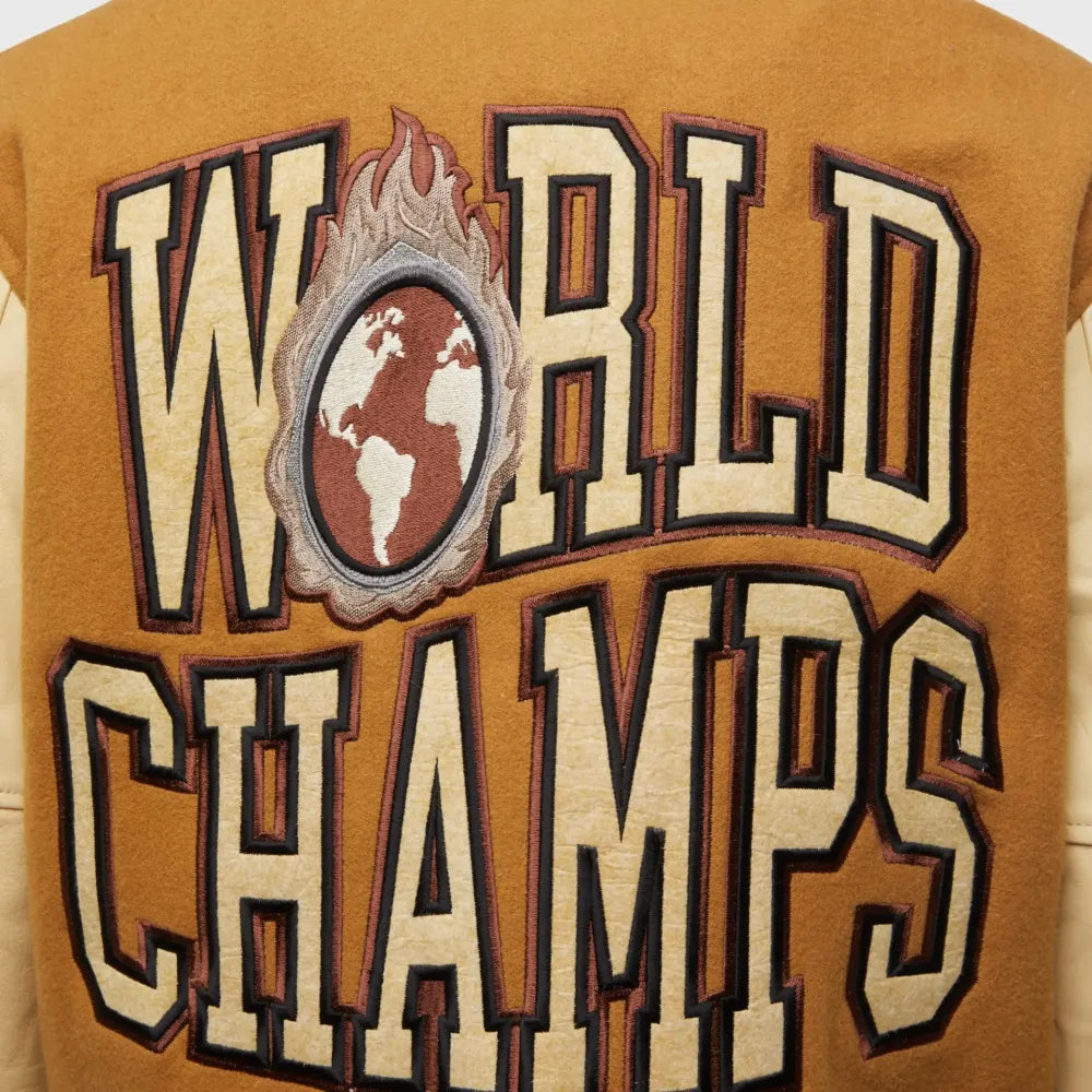 World Champs Homme Femme Letterman Brown & Camel Varsity Jacket Max Jackets