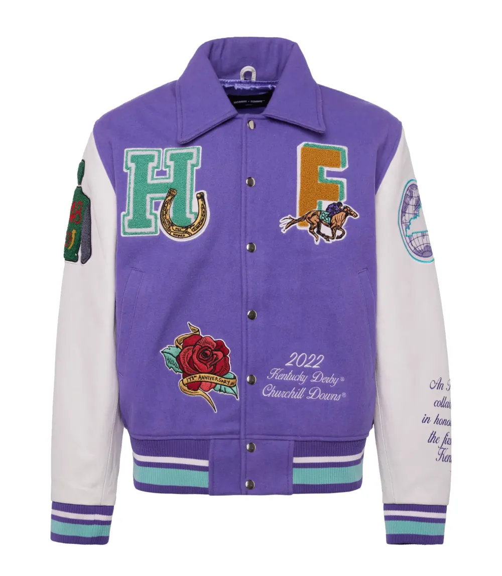 World Champs Homme Femme Letterman Purple & White Varsity Jacket Max Jackets