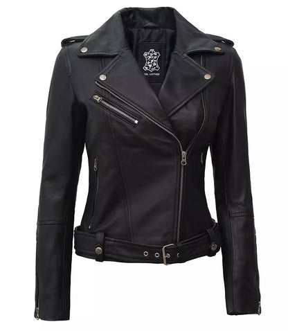 Womens Black Asymmetrical Lambskin Leather Jacket