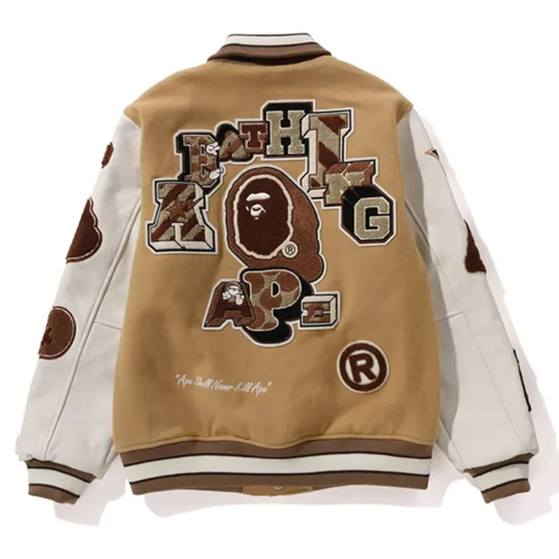 Multi Motif Bape Wool Varsity Jacket