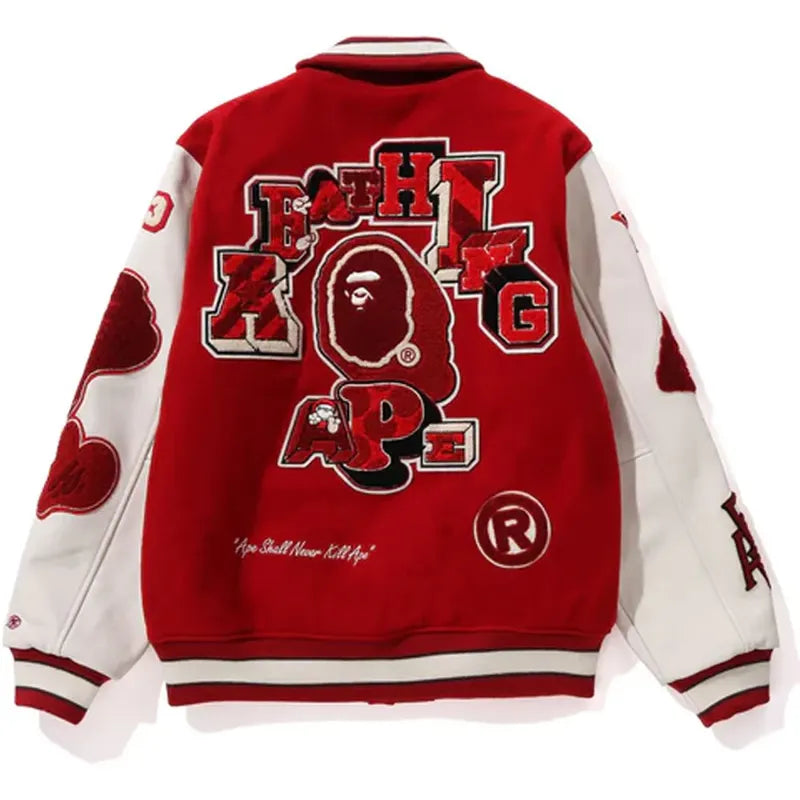 Multi Motif Bape Wool Varsity Jacket