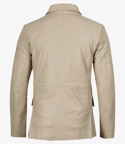 Men's Beige Lambskin Two-Button Leather Blazer