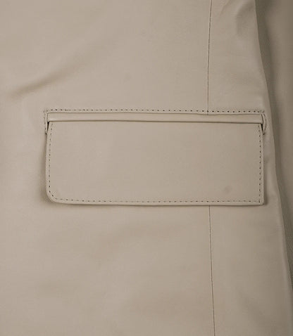Mens Two Button Beige Leather Blazer - Notch Lapel