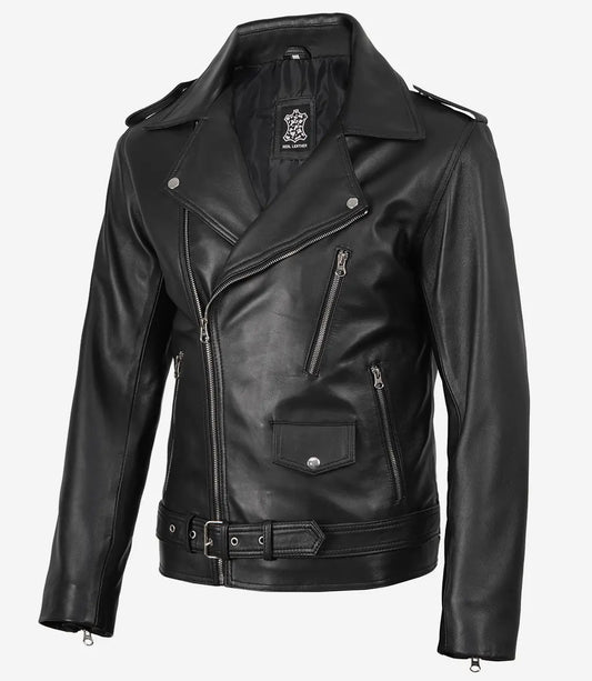 Men's Black Asymmetrical Leather Jacket – Motorcycle Style