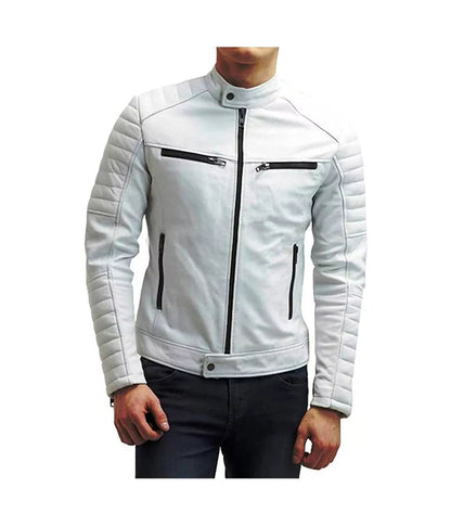 Biker Genuine Leather Men Lambskin White Jacket Max Jackets