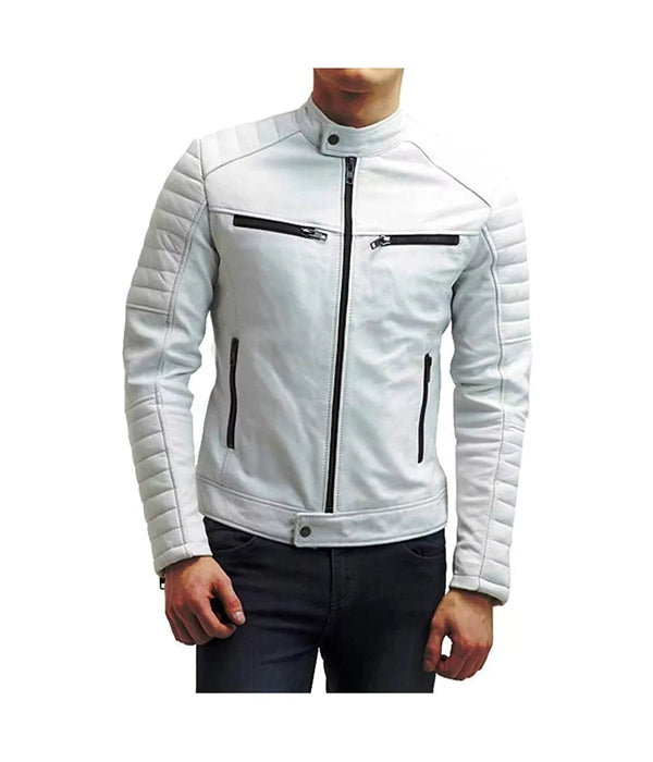 Biker Genuine Leather Men Lambskin White Jacket Max Jackets