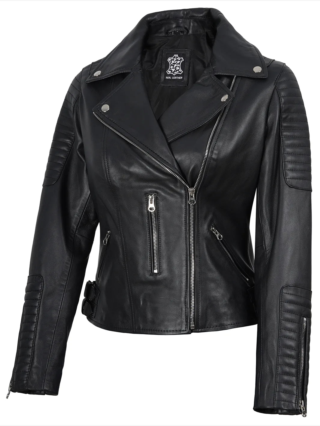 Women's Black Asymmetrical Leather Biker Jacket