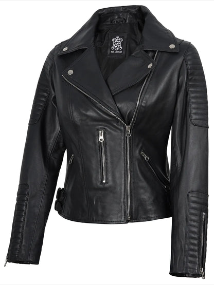 Women's Black Asymmetrical Leather Biker Jacket