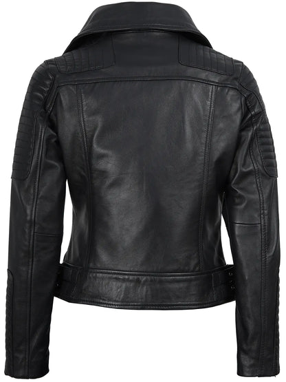 Women's Black Asymmetrical Leather Biker Jacket