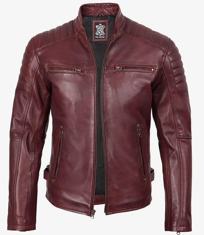 Men's Burgundy Quilted Lambskin Cafe Racer Jacket
