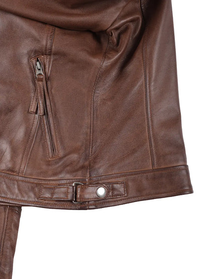 Women's Cognac Brown Leather Cafe Racer Jacket