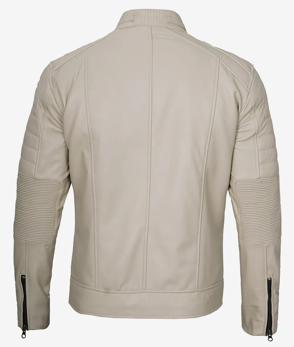 Mens Beige Cafe Racer Leather Jacket Max Jackets