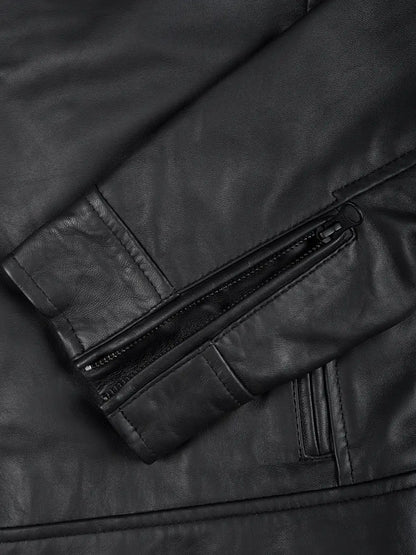 Dodge Men’s Matte Black Leather Jacket | Biker Style