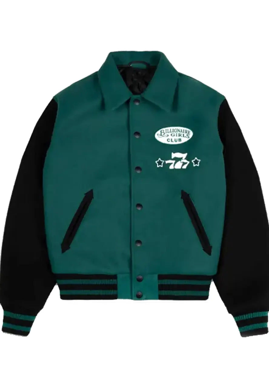 BILLIONAIRE GIRLS CLUB DICE GREEN VARSITY JACKET Max Jackets