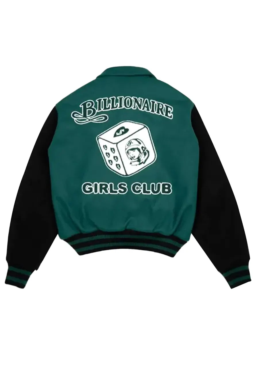 BILLIONAIRE GIRLS CLUB DICE GREEN VARSITY JACKET Max Jackets