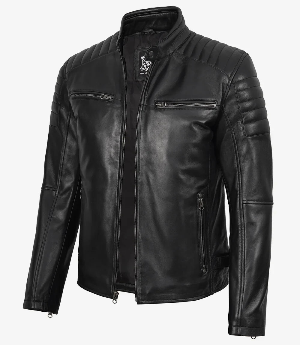 Men's Real Leather Black Biker Style Jacket