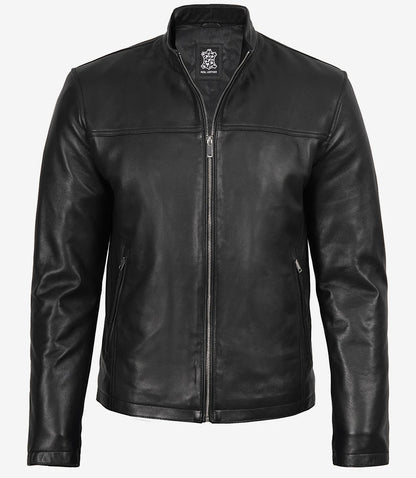 Men's Black Lambskin Cafe Racer Bomber Jacket